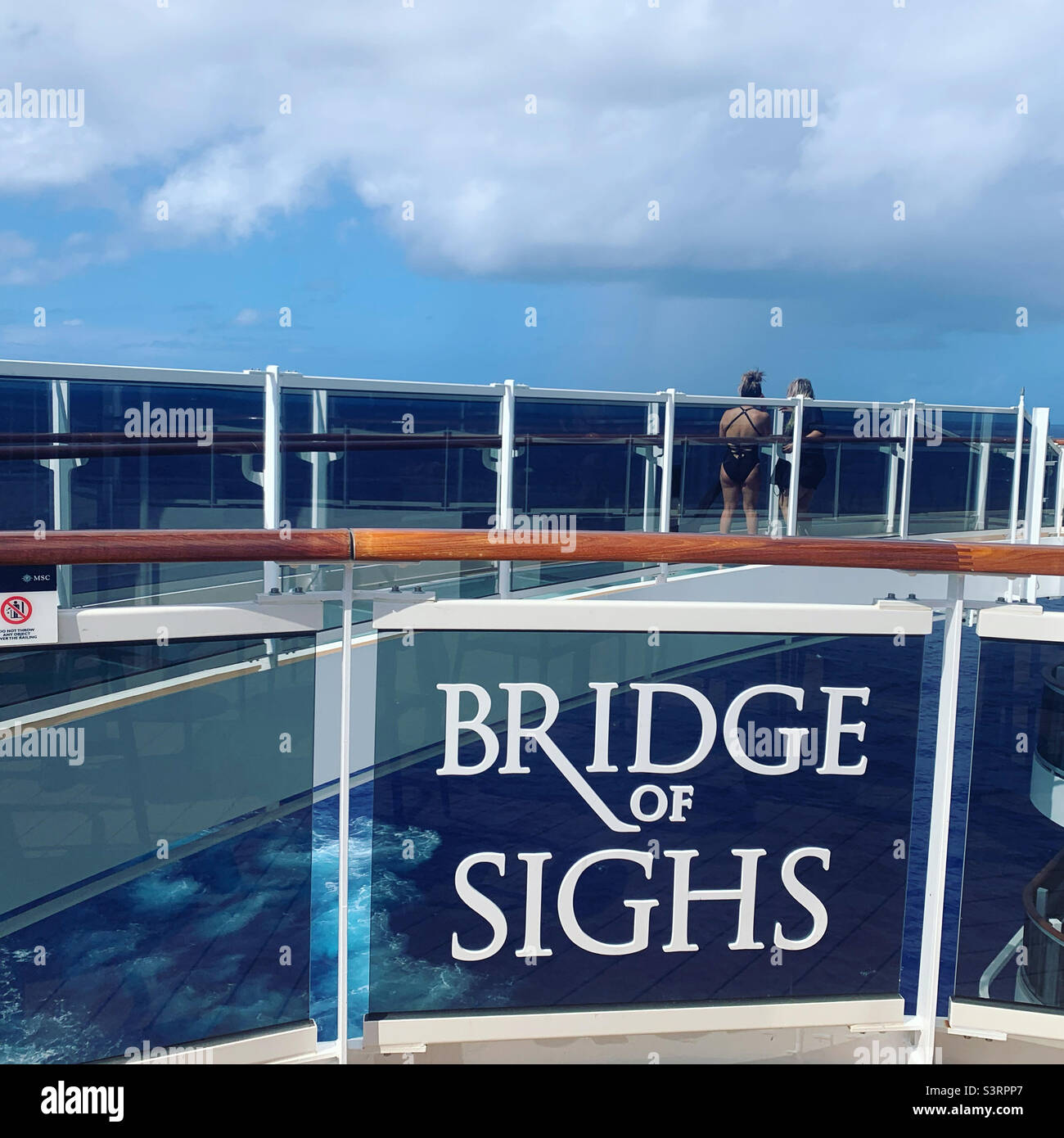 March, 2022, Sign, Bridge of Sighs, MSC Seashore during a cruise from Miami to the Caribbean Stock Photo