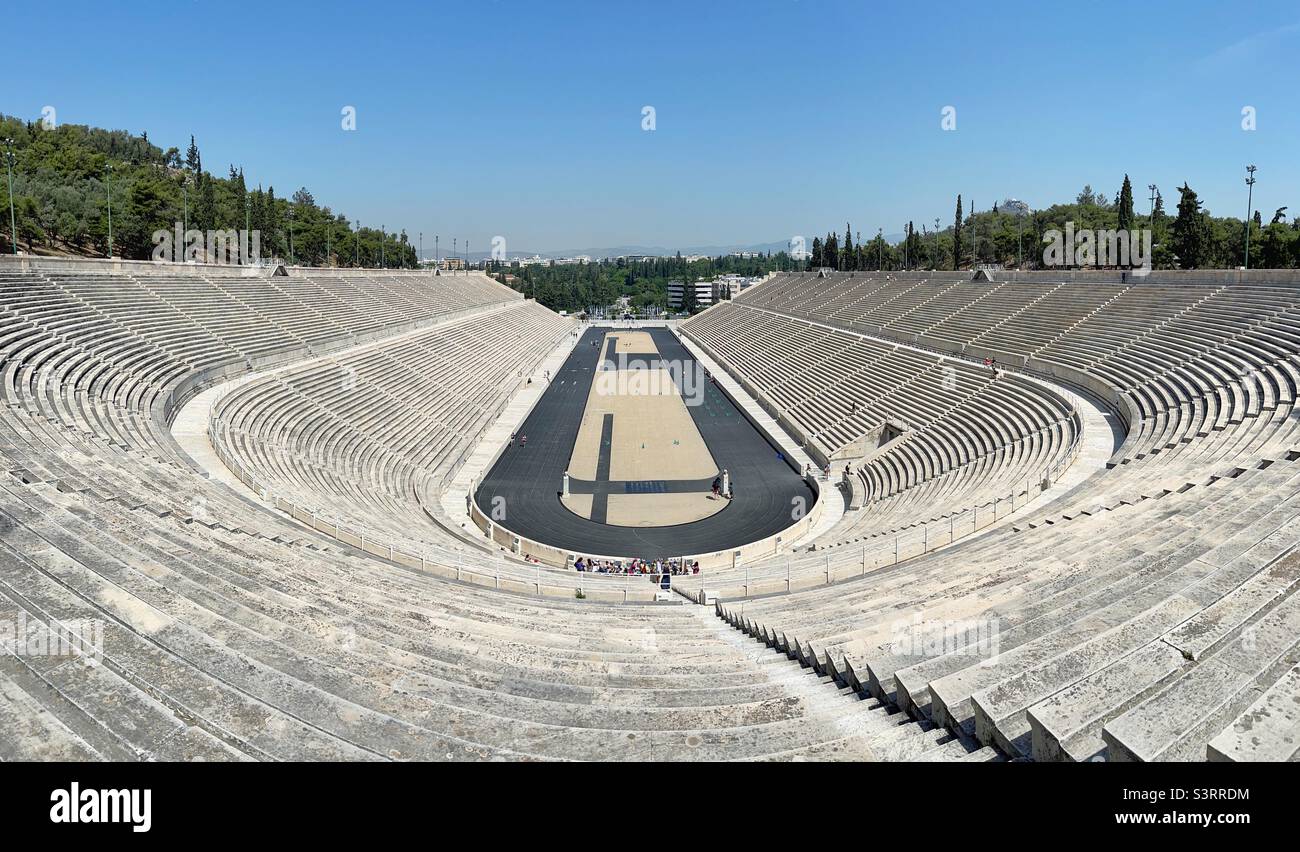 Panoramic view of the original Olympic stadium in Athens Stock Photo