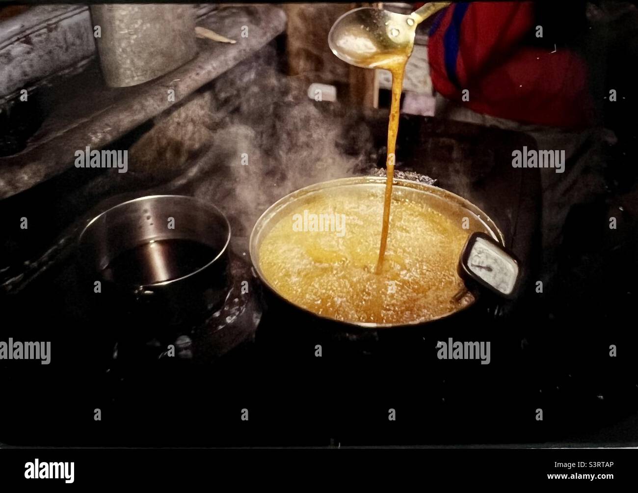 Sugaring off maple syrup making Stock Photo
