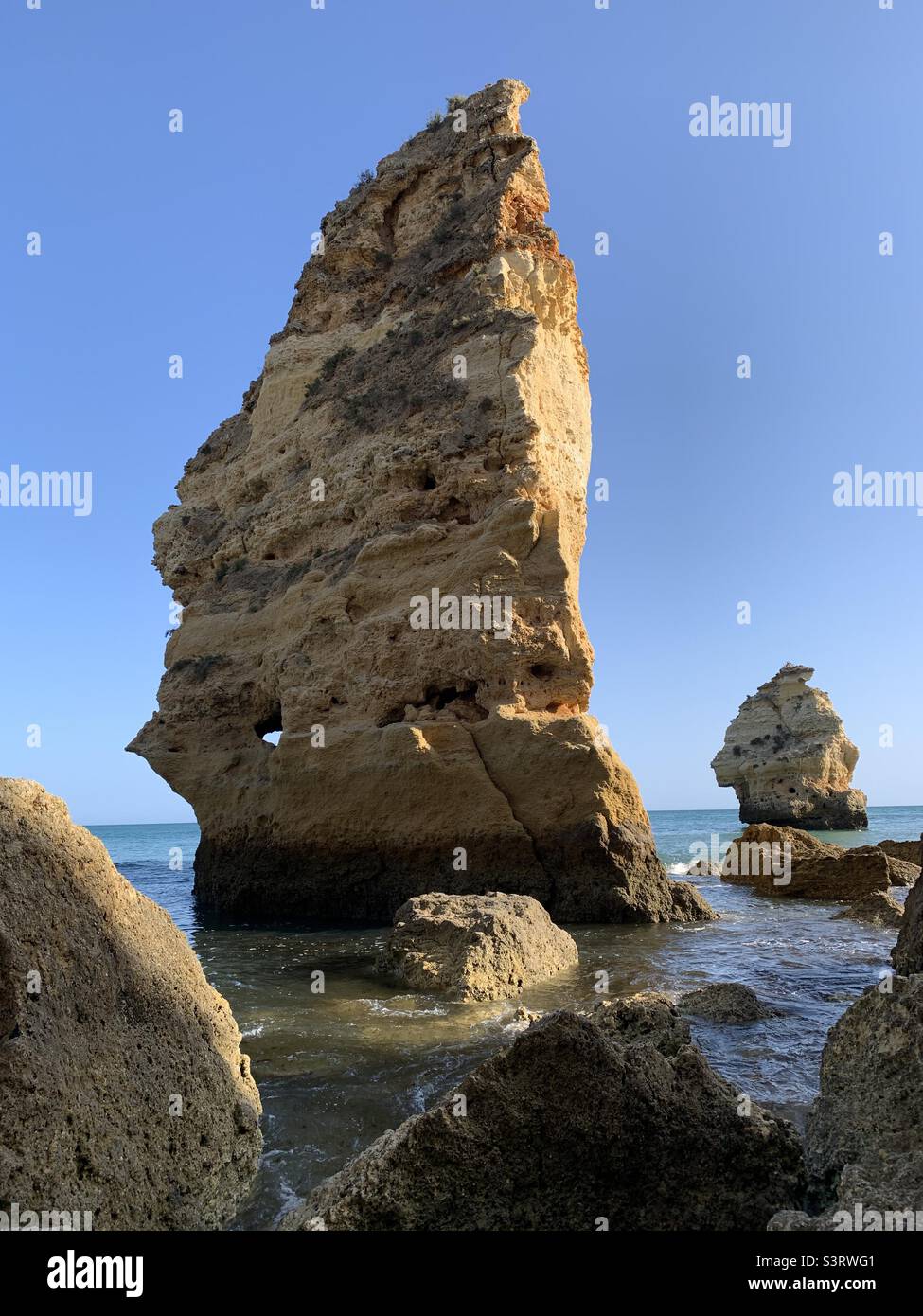 Rock formation Praia da Marinha Portugal - Smartphone Captured Stock Image
