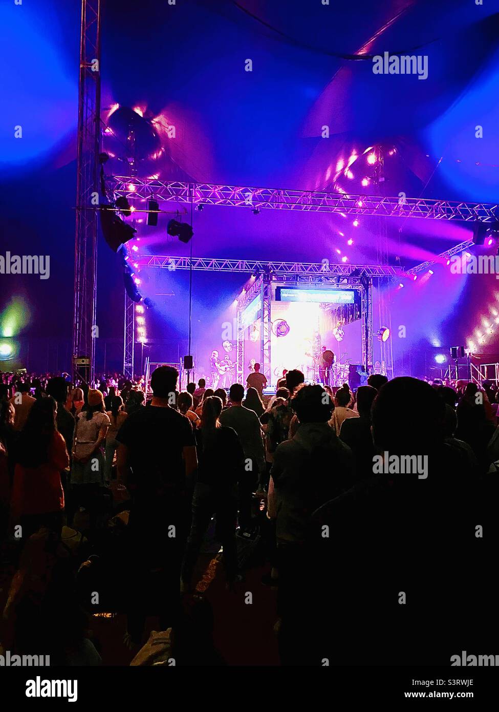 Music festival inside big tent Stock Photo Alamy