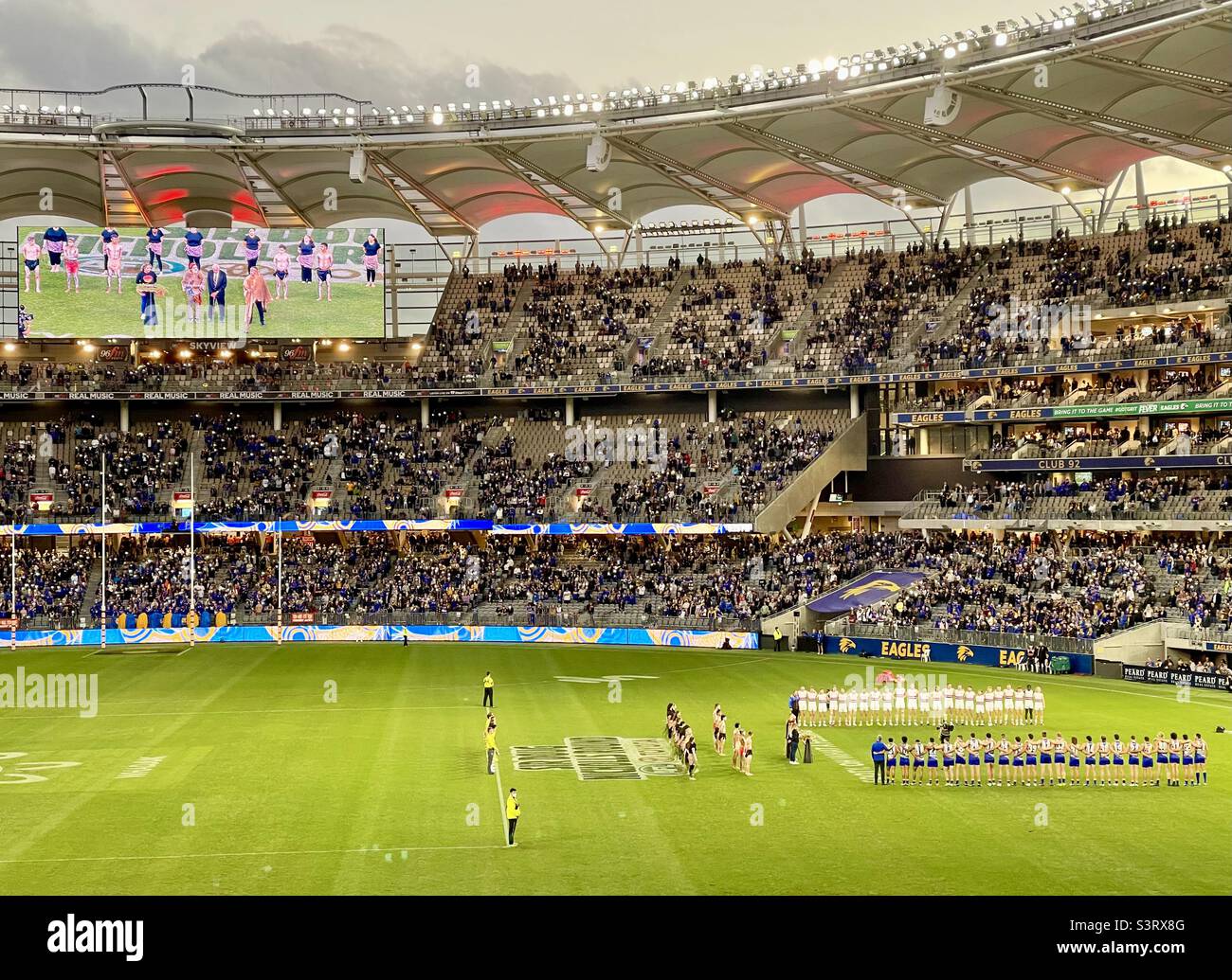 to Nation ceremony before AFL football game at Optus Stadium