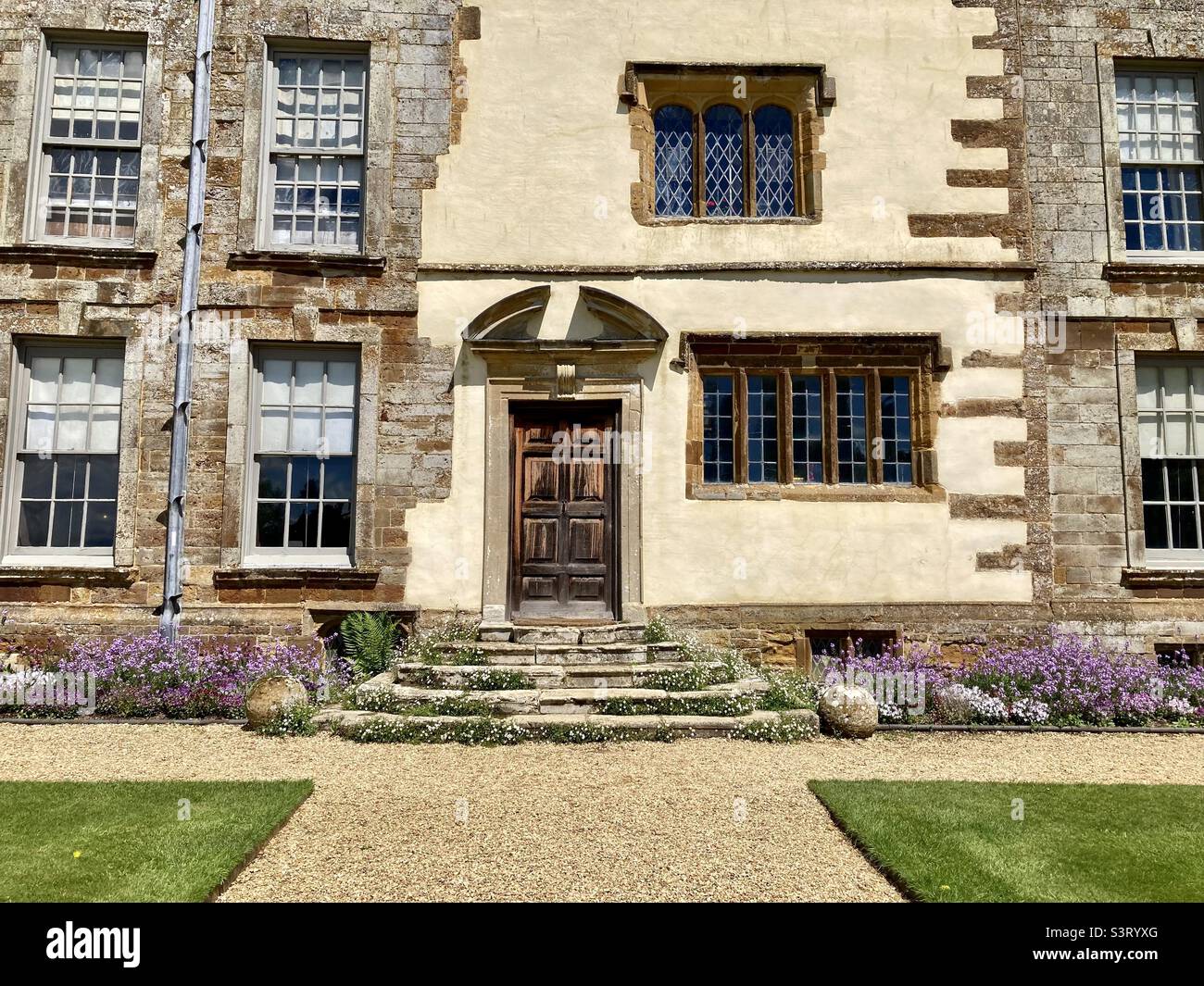 The Tower House entrance door at Cannons Ashby near Daventry Stock Photo