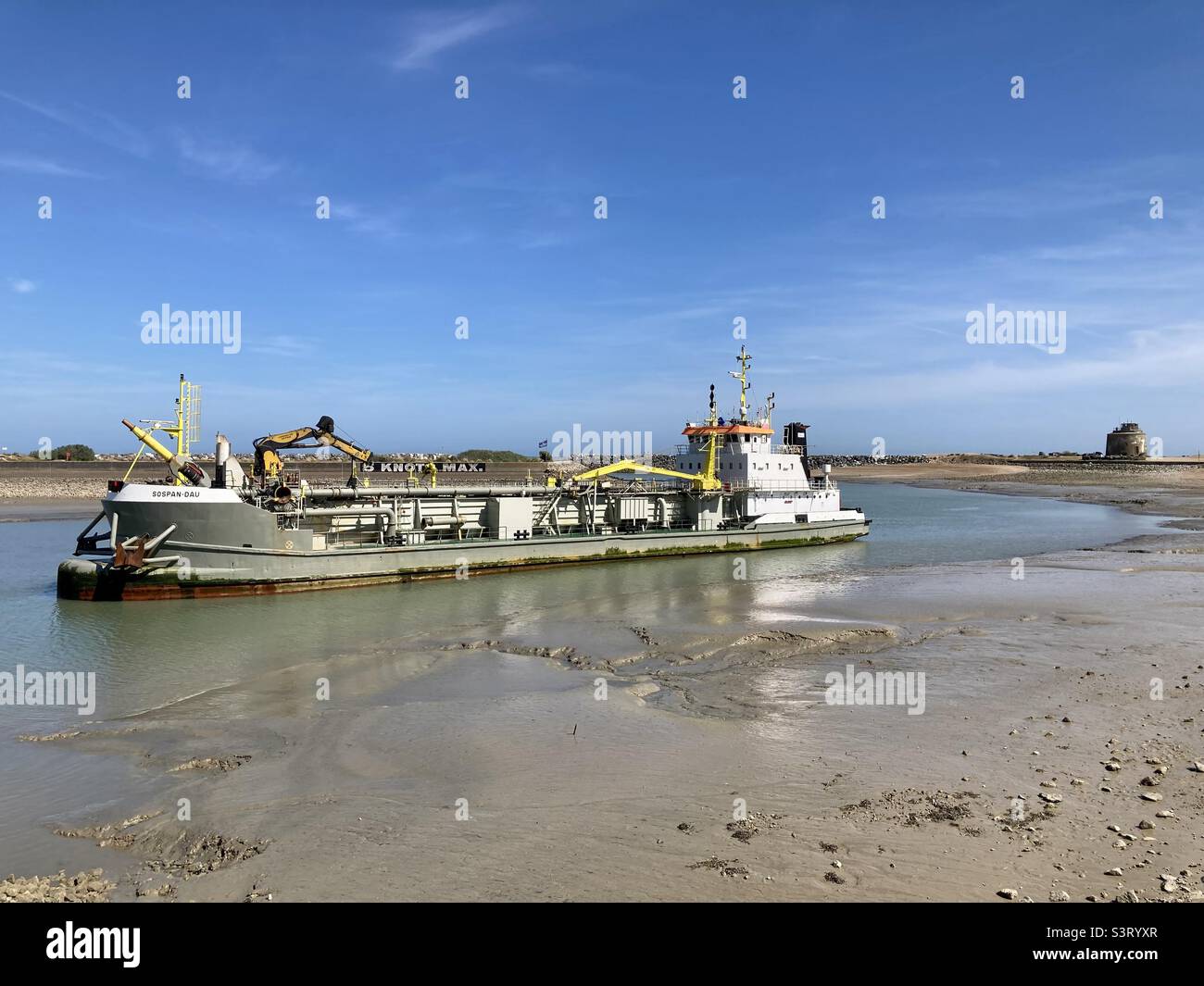 The Sospan Dau, a Dutch dredging vessel, in Sovereign Harbour, Eastbourne - Smartphone Captured Stock Image