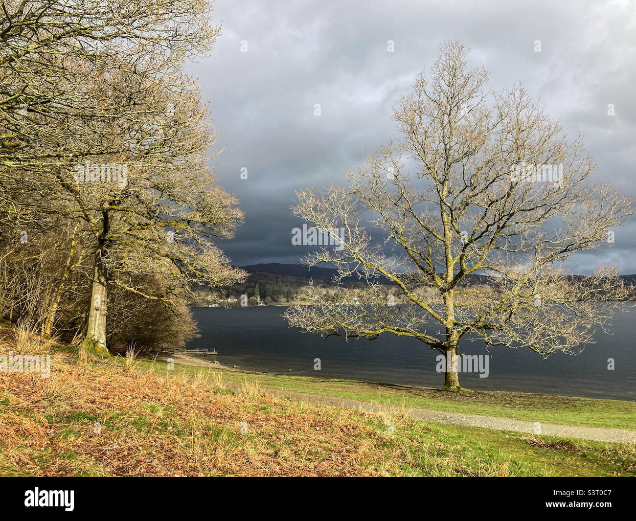 Rain coming at Lake Windermere near Low Wray Castle, Ambleside - Smartphone Captured Stock Image