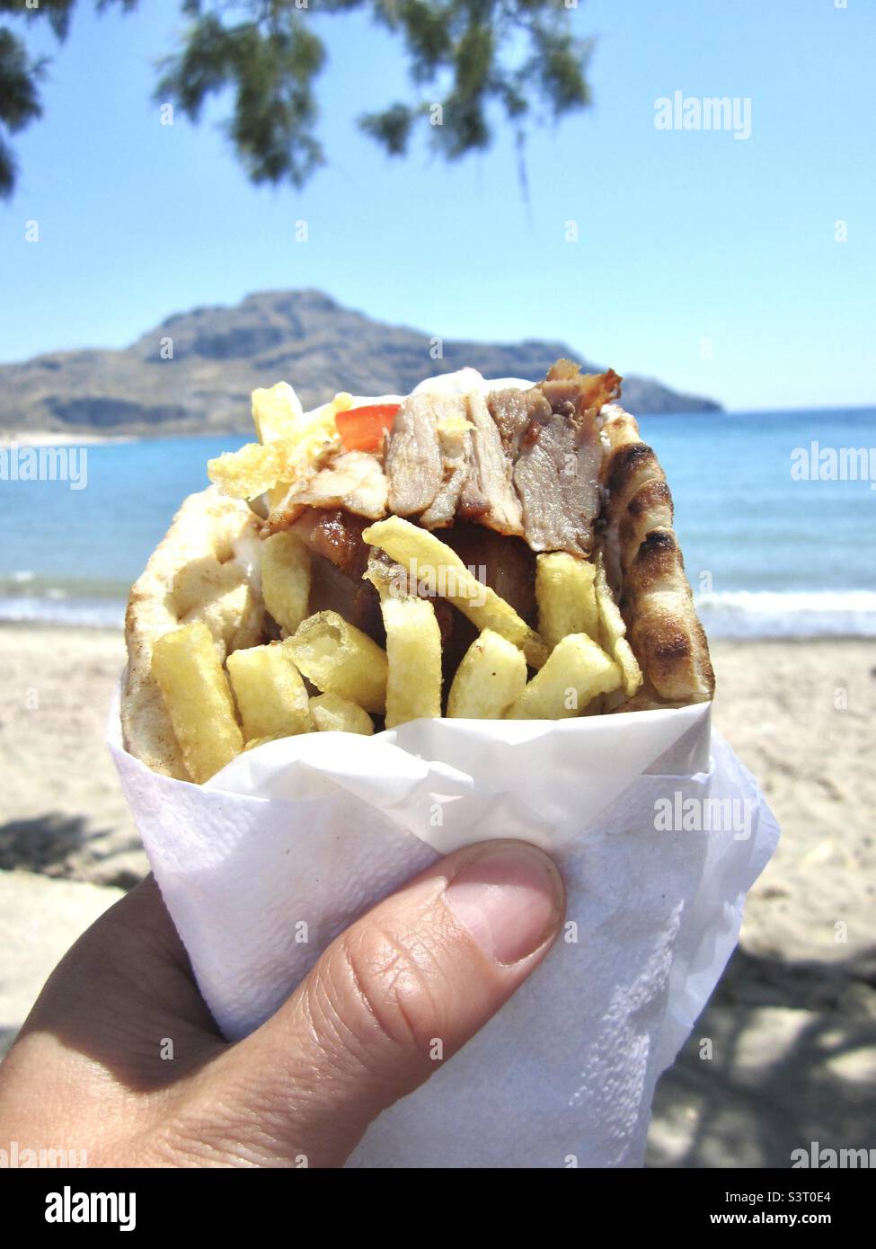 Greek gyros street food in Greece Stock Photo