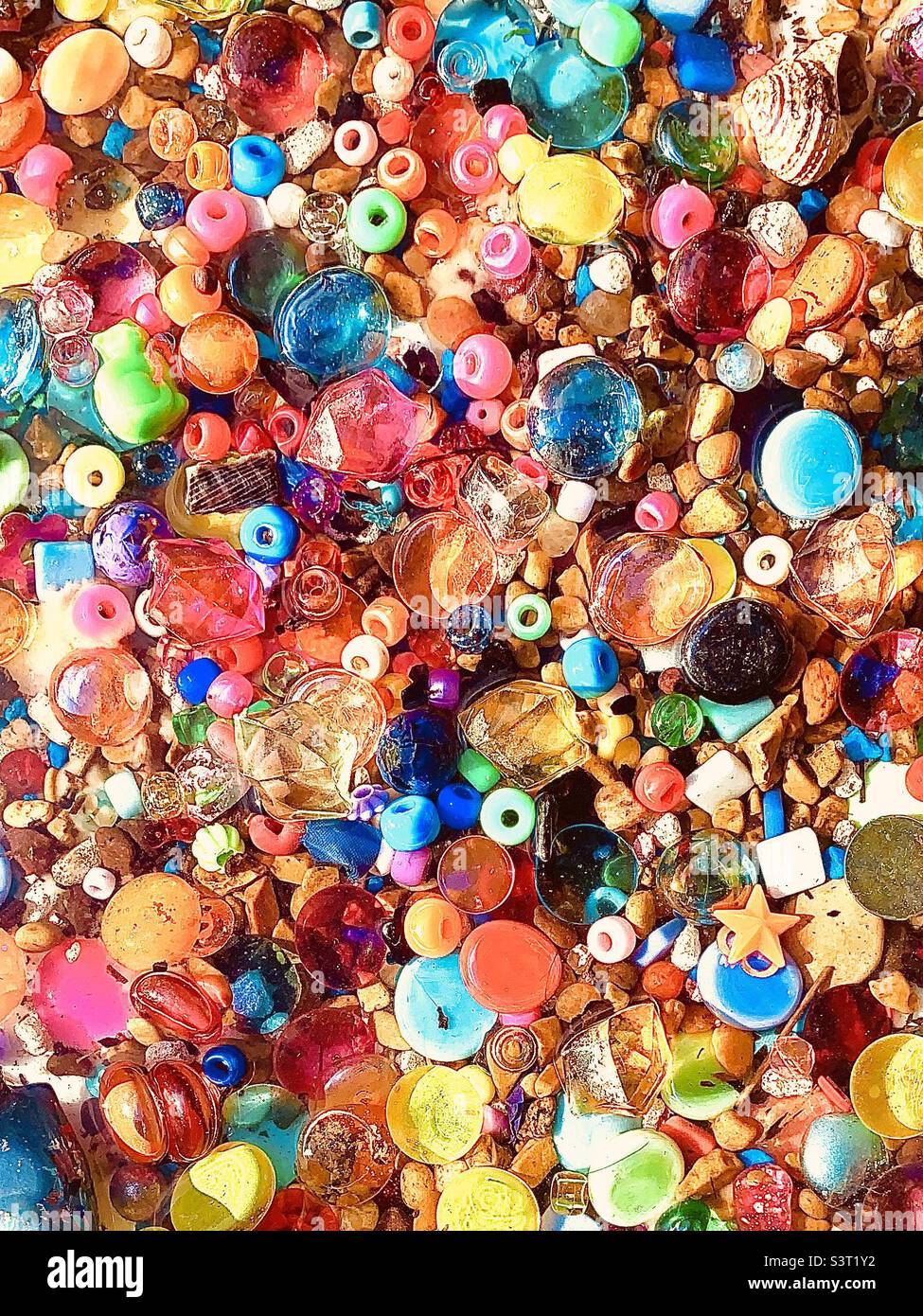 Bright, colorful, background of beads and glass stones - Smartphone Captured Stock Image