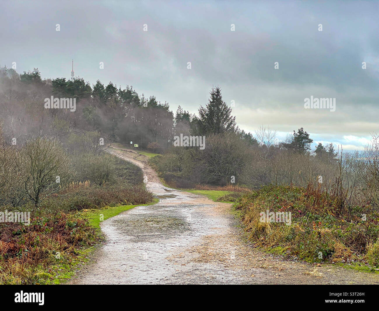 Misty, winter landscape of The Wrekin, Telford, Shropshire, UK - Smartphone Captured Stock Image