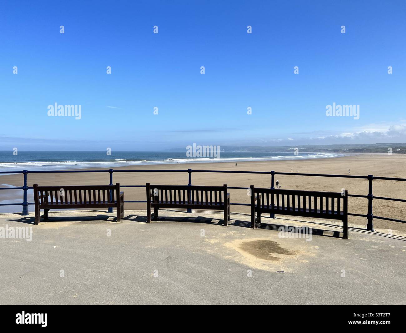 Three seats with a sea view Stock Photo
