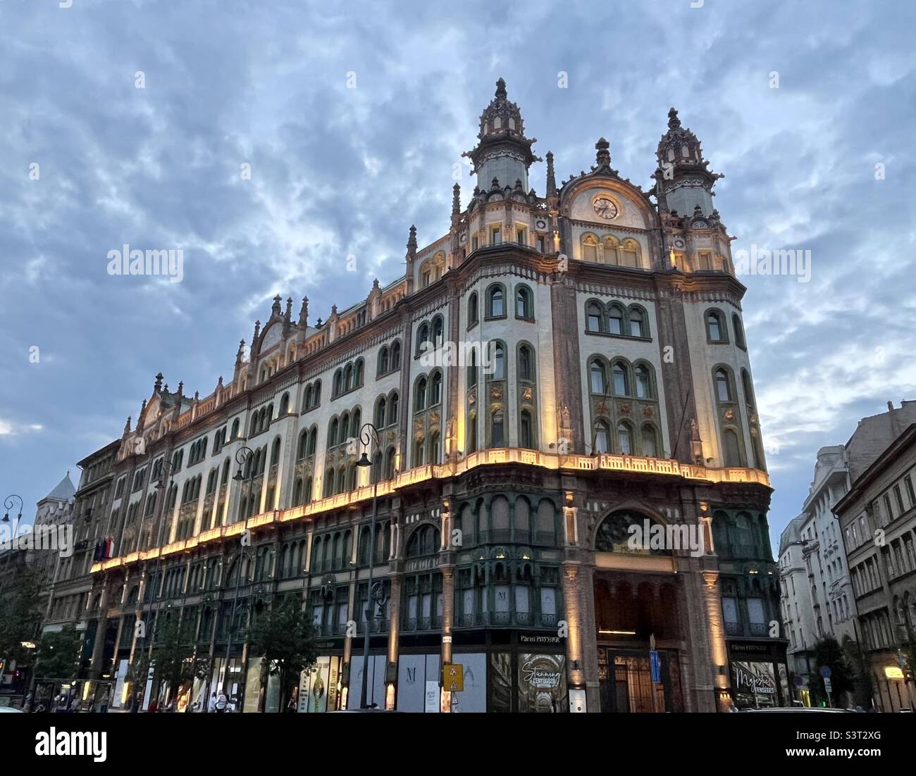 Párizsi Udvar is now a hotel in Budapest, Hungary. The building is known as Brudern-ház and has been restored recently. - Smartphone Captured Stock Image