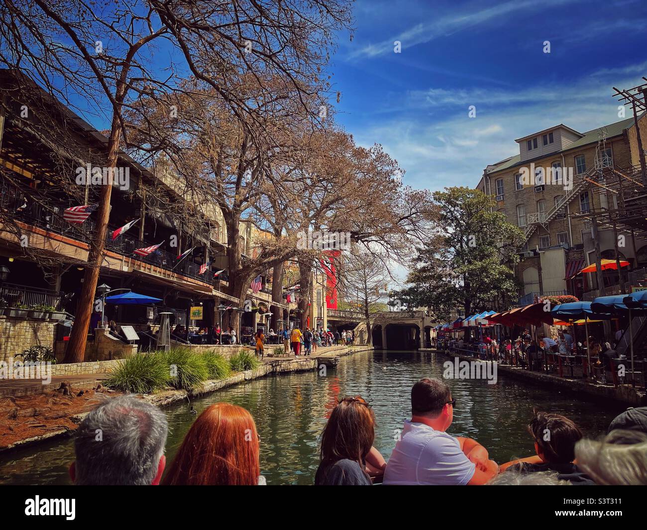Riverboat rides in San Antonio Texas river walk - Smartphone Captured Stock Image
