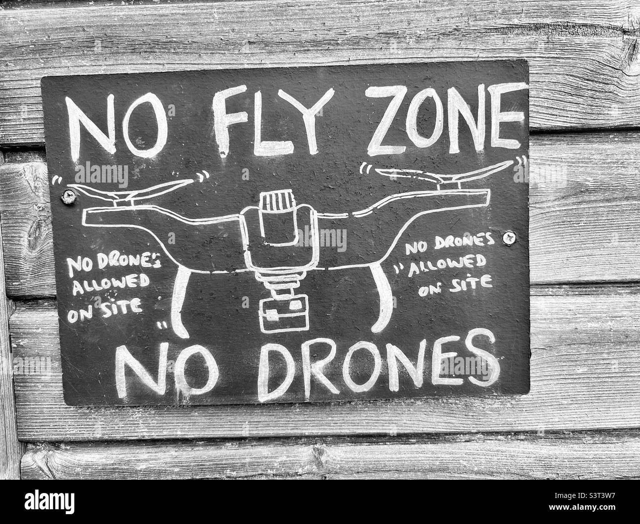 No fly zone for drones warning sign - Smartphone Captured Stock Image