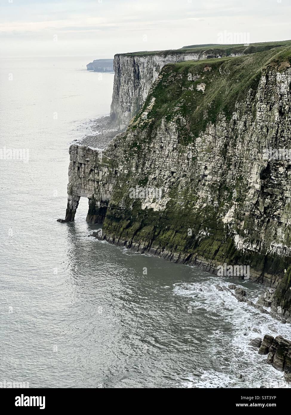 Elephant Rock, a natural arch in the chalk cliff at Bempton - Smartphone Captured Stock Image