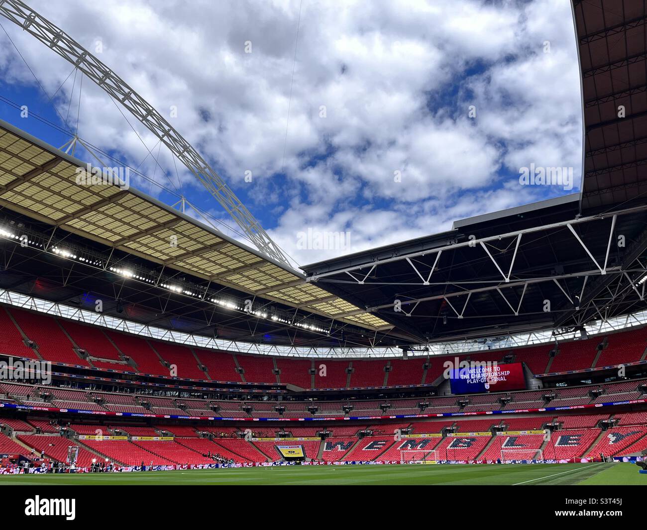 A general view of the football pitch at Wembley Stadium in London. Stock Photo