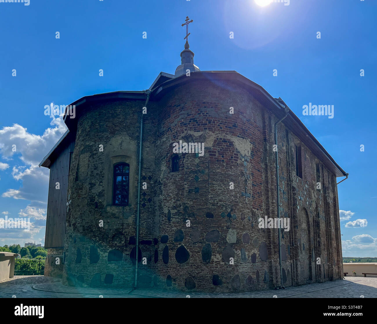 Borisoglebskaya Church (Kolozhskaya Church, Kolozha) is one of the oldest preserved churches of Ancient Russia, a unique monument of Black Russian architecture, Grodno, Belarus - Smartphone Captured Stock Image