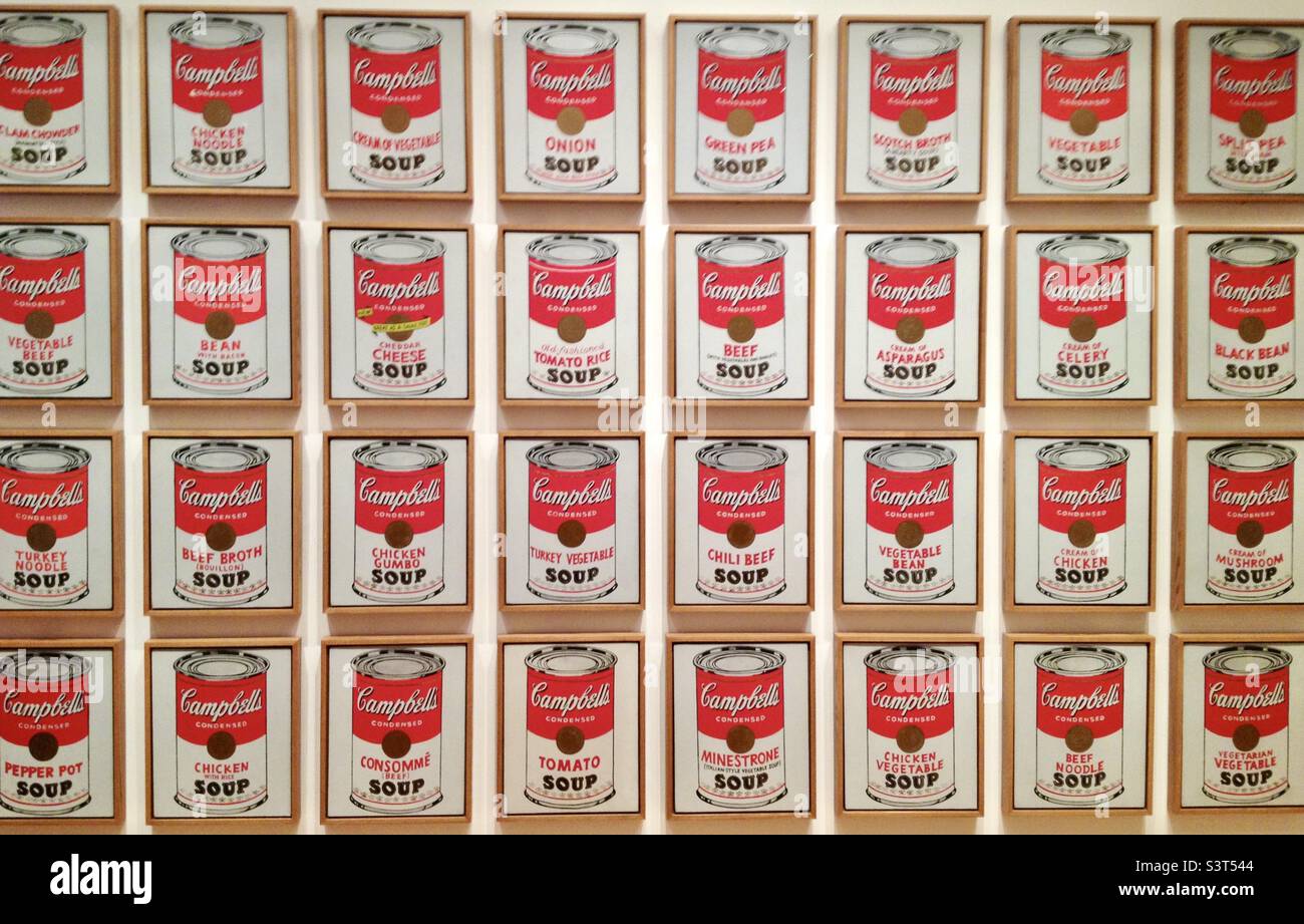 Andy Warhol’s famous Campbell Soup Cans at the MoMA in NYC. Stock Photo