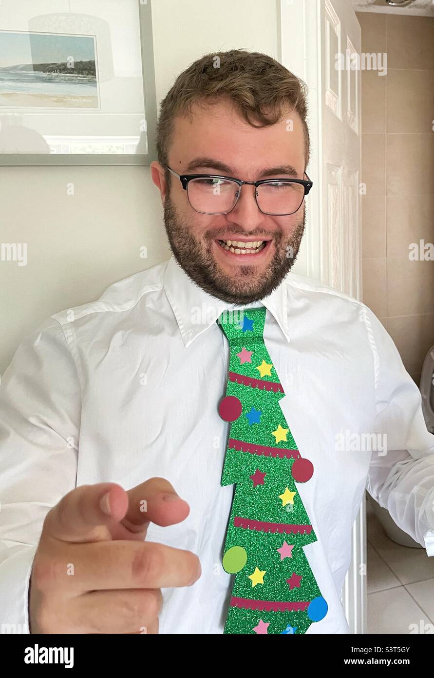 The office joker in a funny tie Stock Photo