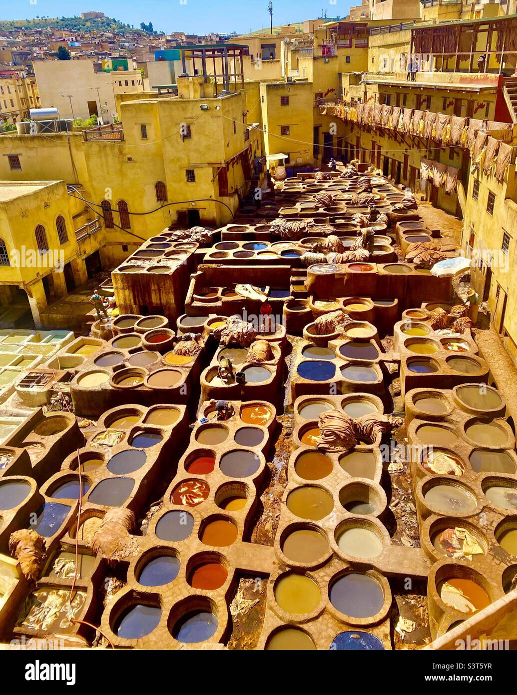 Chouara Tannery or Chouwara in Fez, Morocco, North Africa - Smartphone Captured Stock Image