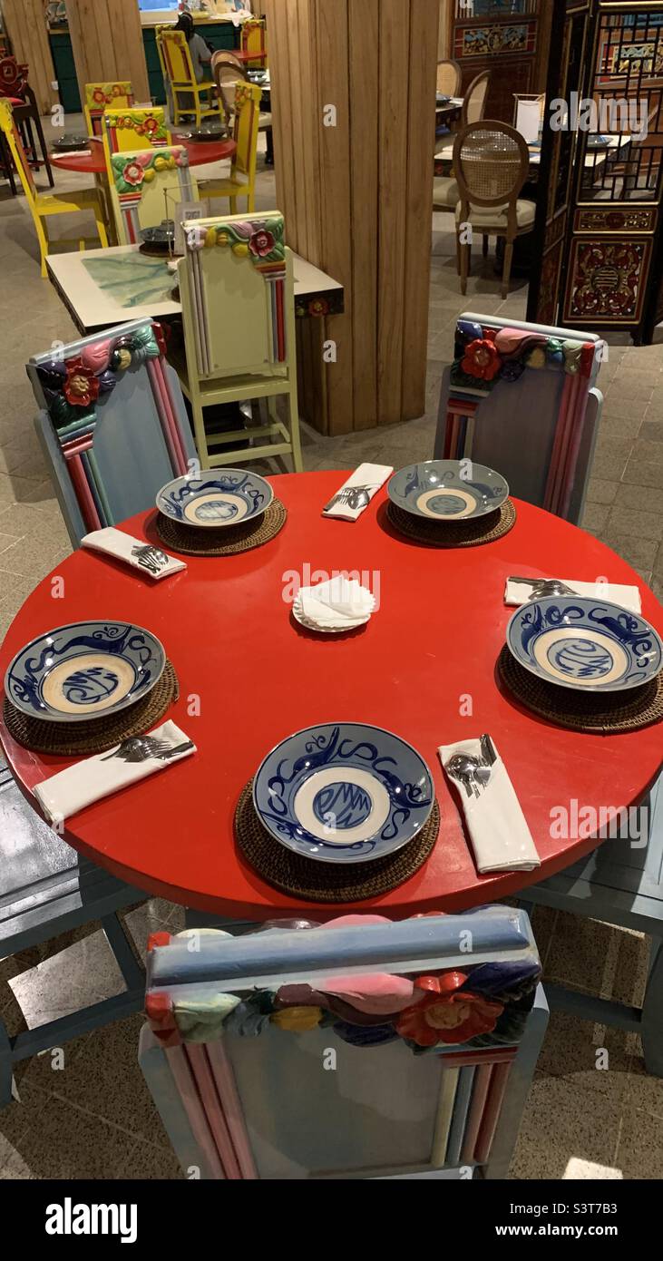 Round table set at the Chinese restaurant in Jakarta Stock Photo Alamy