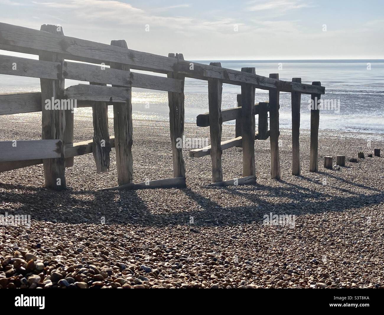 Groyne at low tide on Eastbourne beach near Pevensey - Smartphone Captured Stock Image