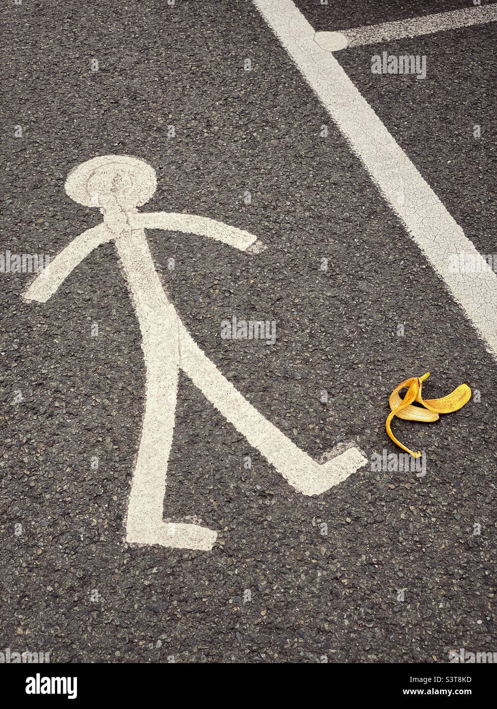 Beware the trip hazard! An unfortunately placed banana skin is ripe for slipping on! Keep your eyes peeled for gravity inducing dangers. Photo ©️ COLIN HOSKINS. - Smartphone Captured Stock Image