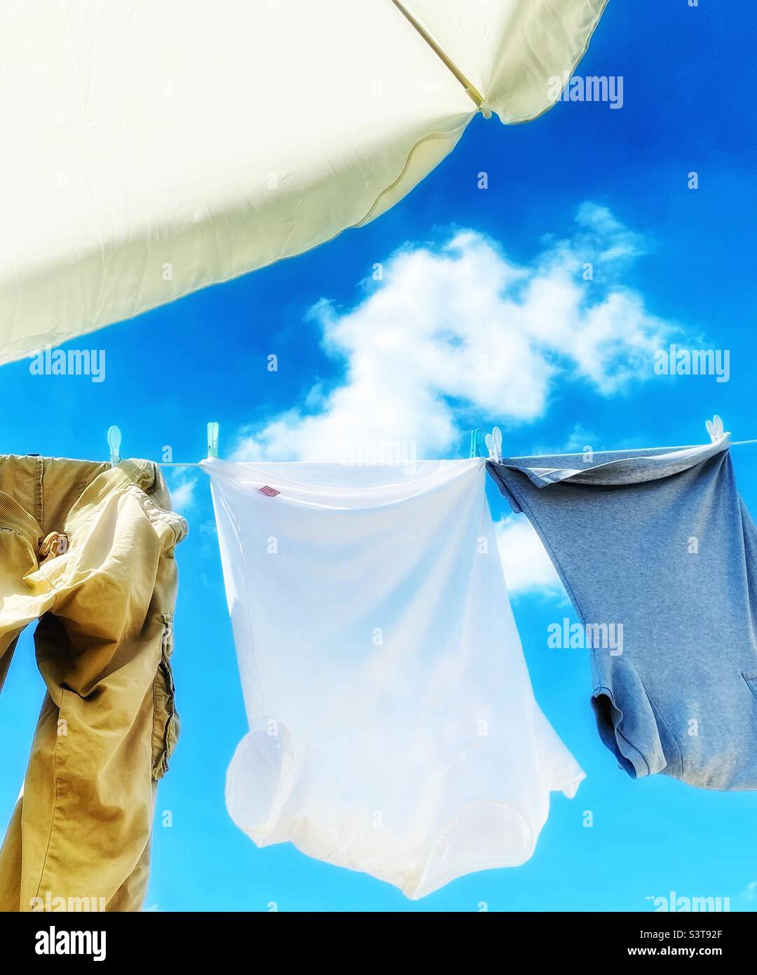 Clothes drying on the washing line Stock Photo