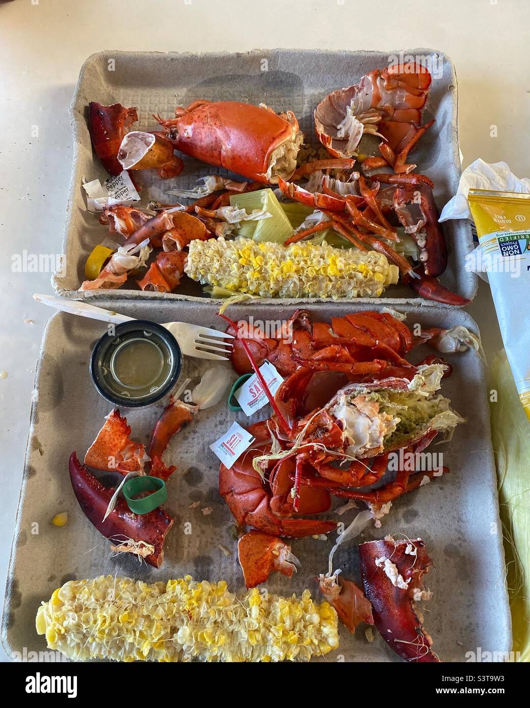 After the storm of eating lobsters Stock Photo