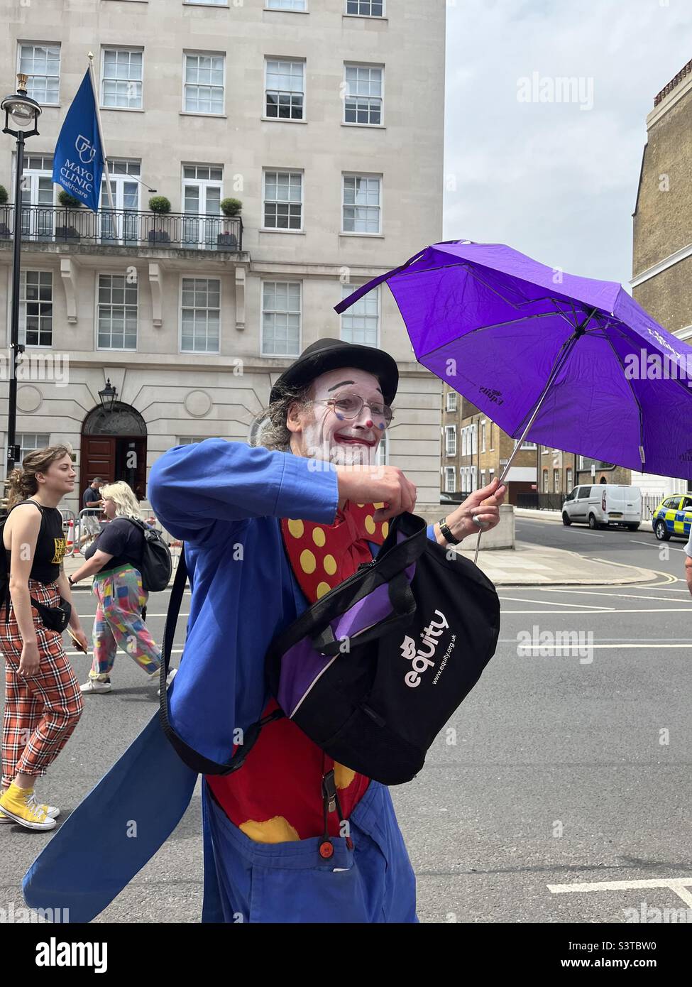 We demand better: March and Rally,  Saturday 18 June 2022, Portland Place, London, Equity trade union, clown Stock Photo