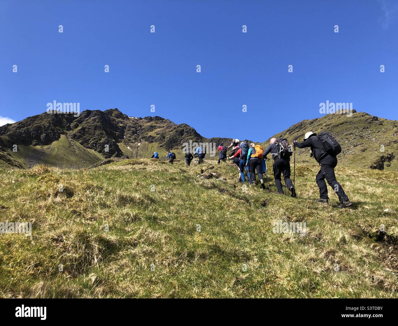 Hikers heading up to the Scottish mountain Ben Lui, Scotland - Smartphone Captured Stock Image