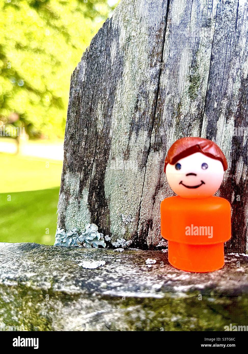 Outdoor portrait of red-haired Lego guy Stock Photo