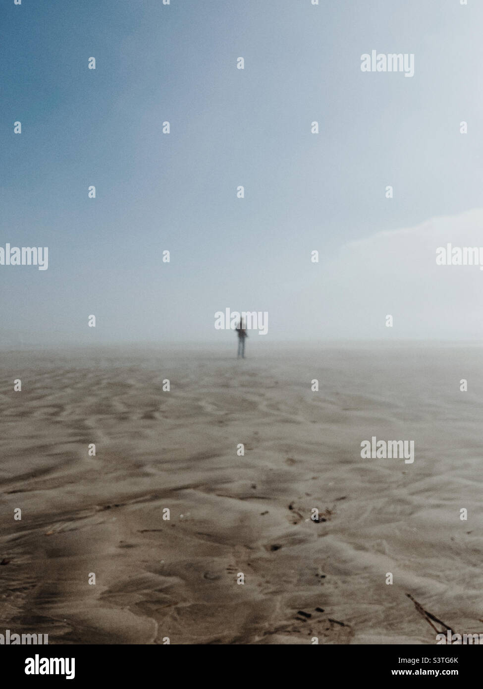 Foggy ocean beach concept loneliness - Smartphone Captured Stock Image