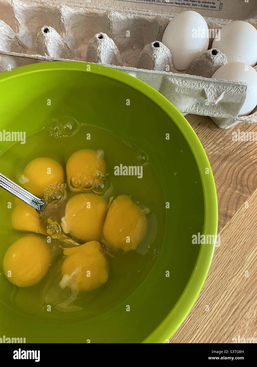 Getting breakfast started. The before picture of scrambled eggs