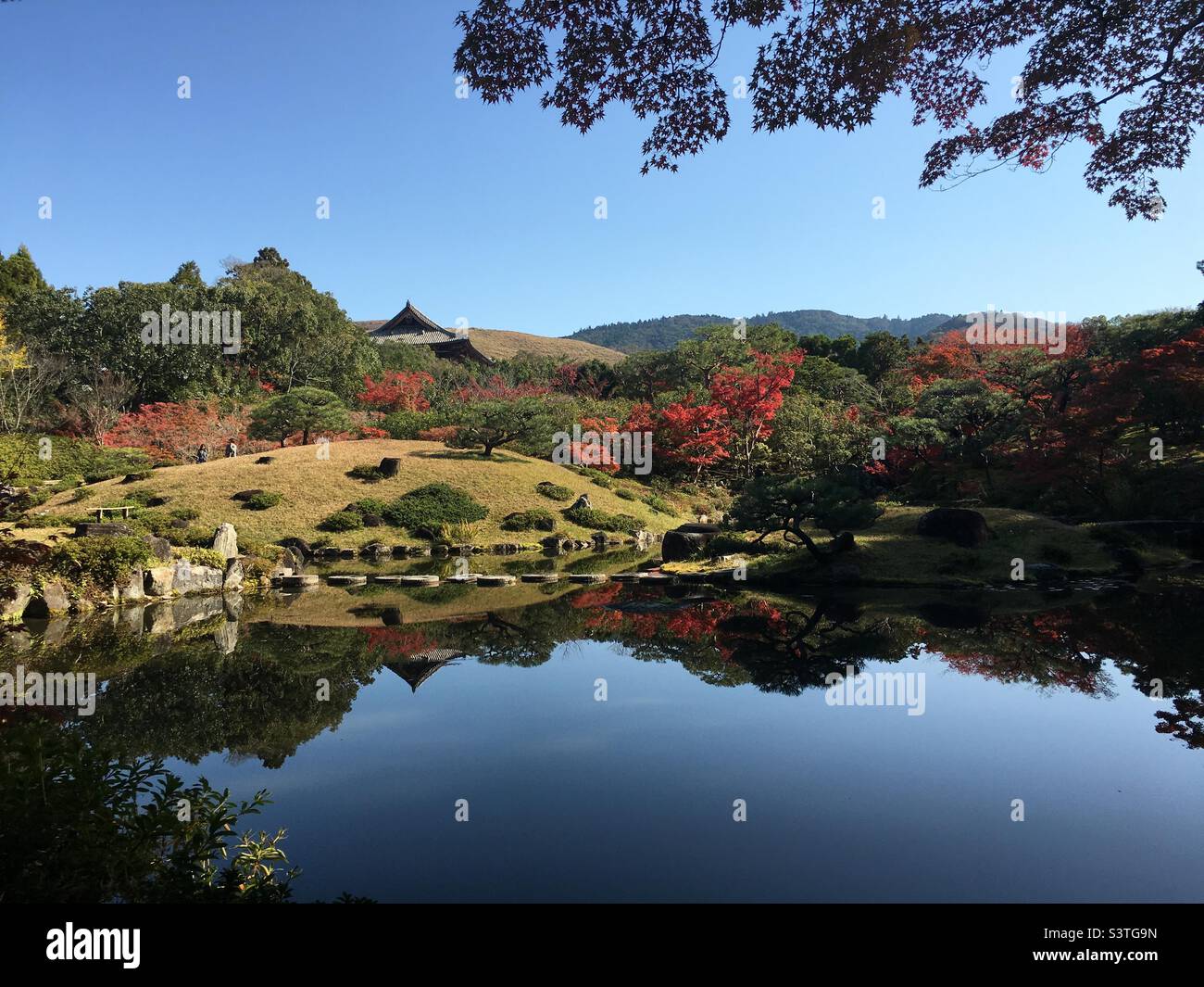 Nara, Japan - Isuien Garden. Traditional Japanese style garden in Nara. Stock Photo