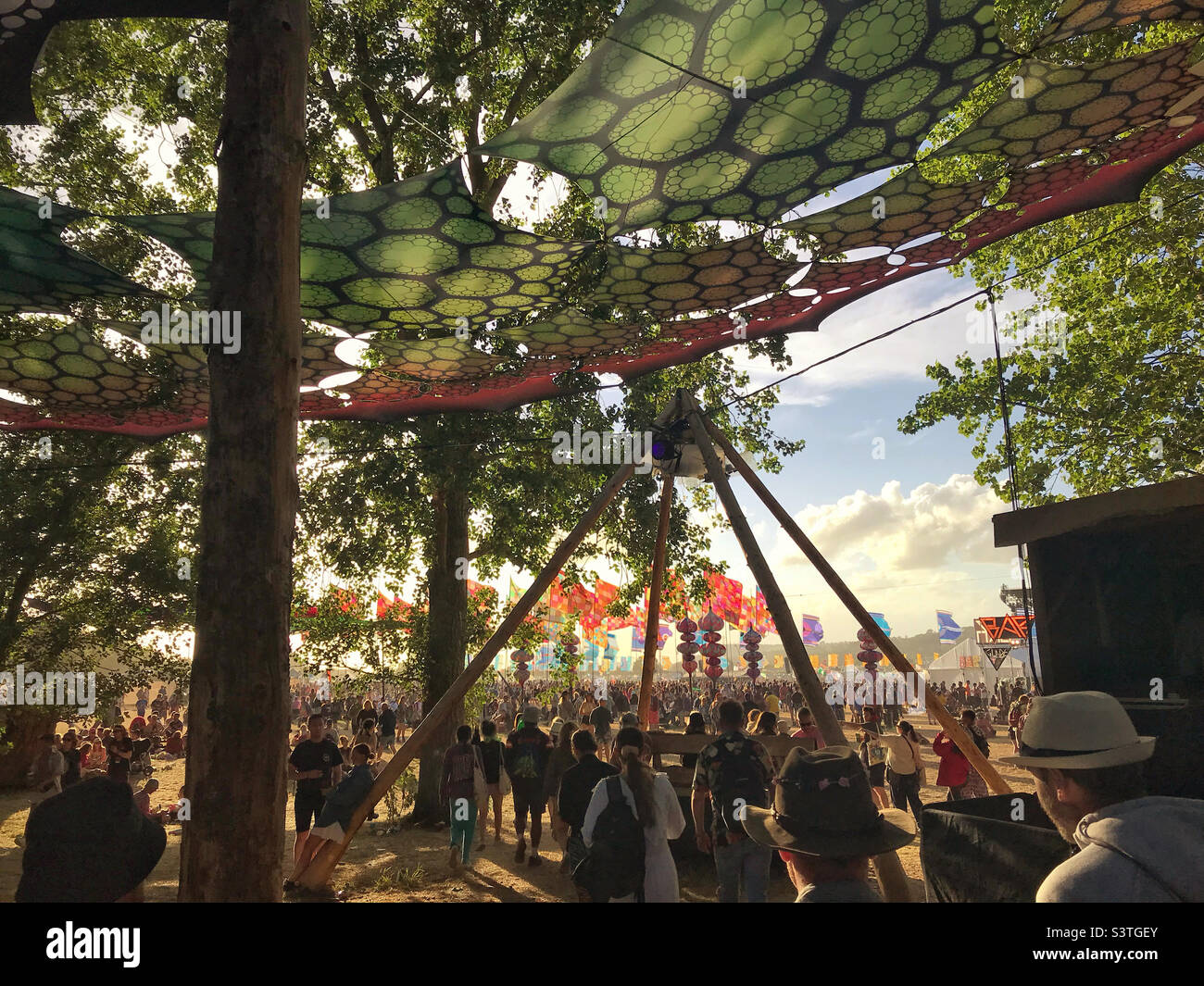 The Glade Dome at The Glastonbury Festival looking out towards the Other Stage area Stock Photo