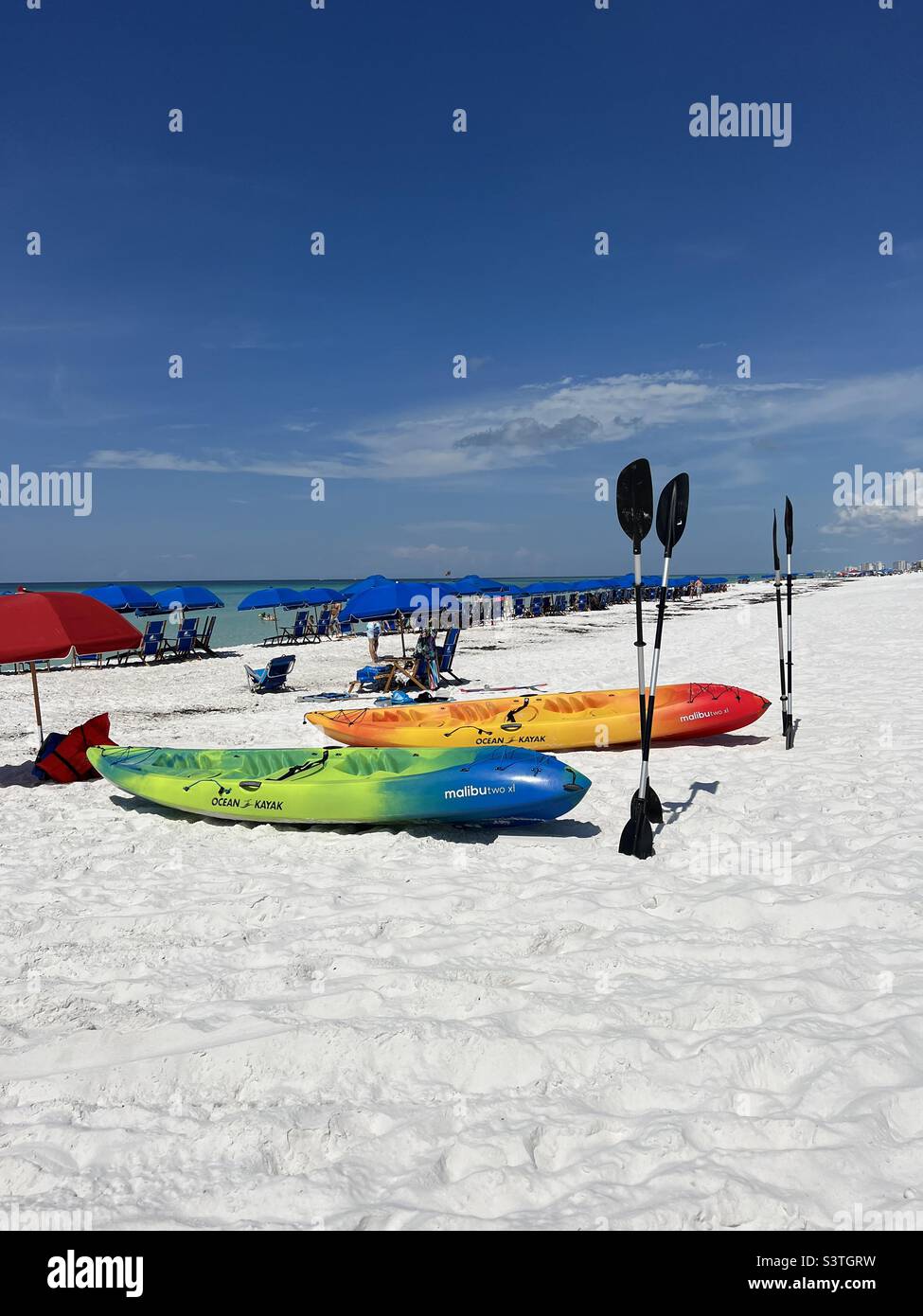 Summertime beach scene on Florida USA white sand beach Stock Photo