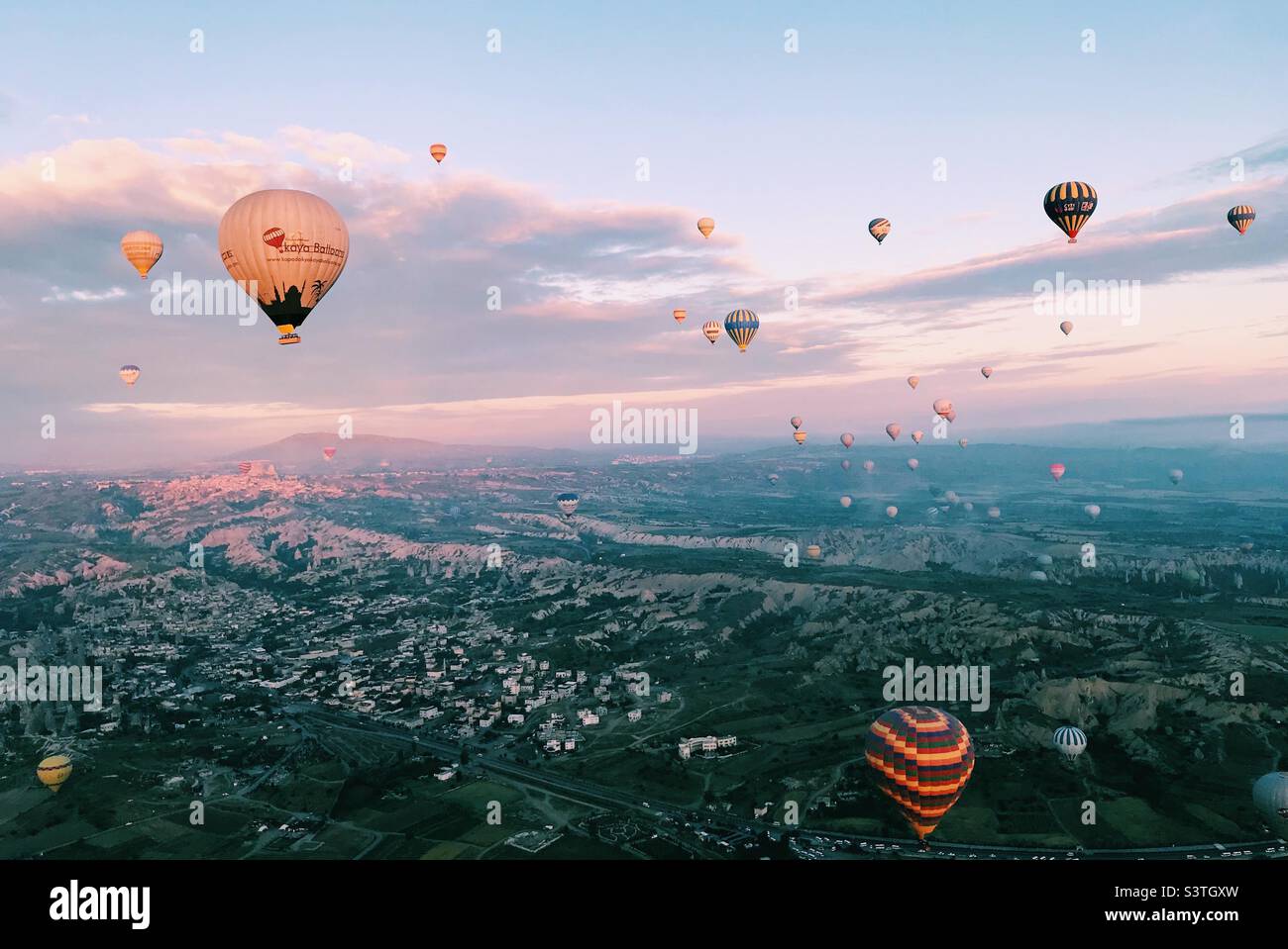 Hot air balloons at sunrise in Cappadocia - Smartphone Captured Stock Image