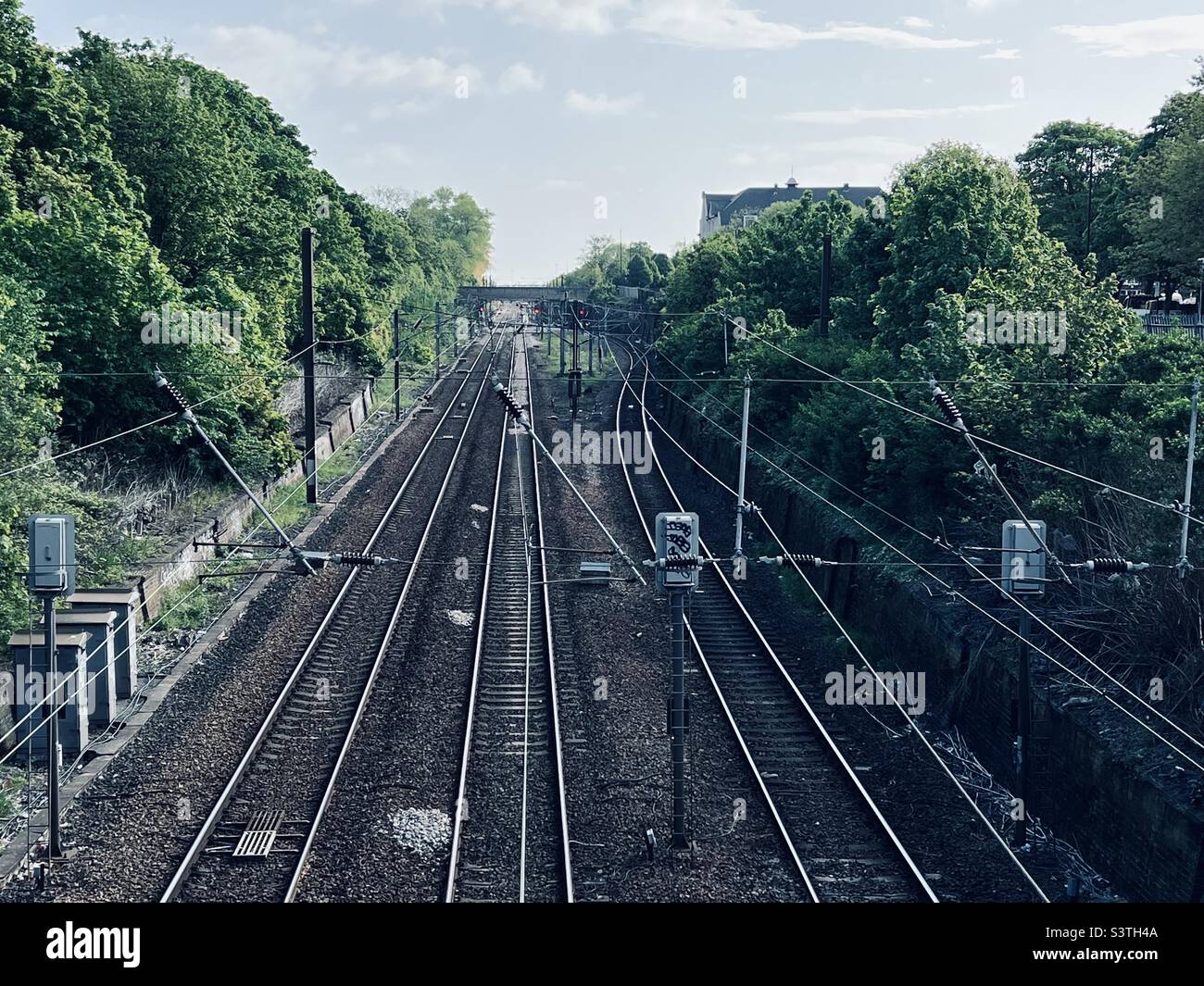 Electrified railway lines and tracks Stock Photo
