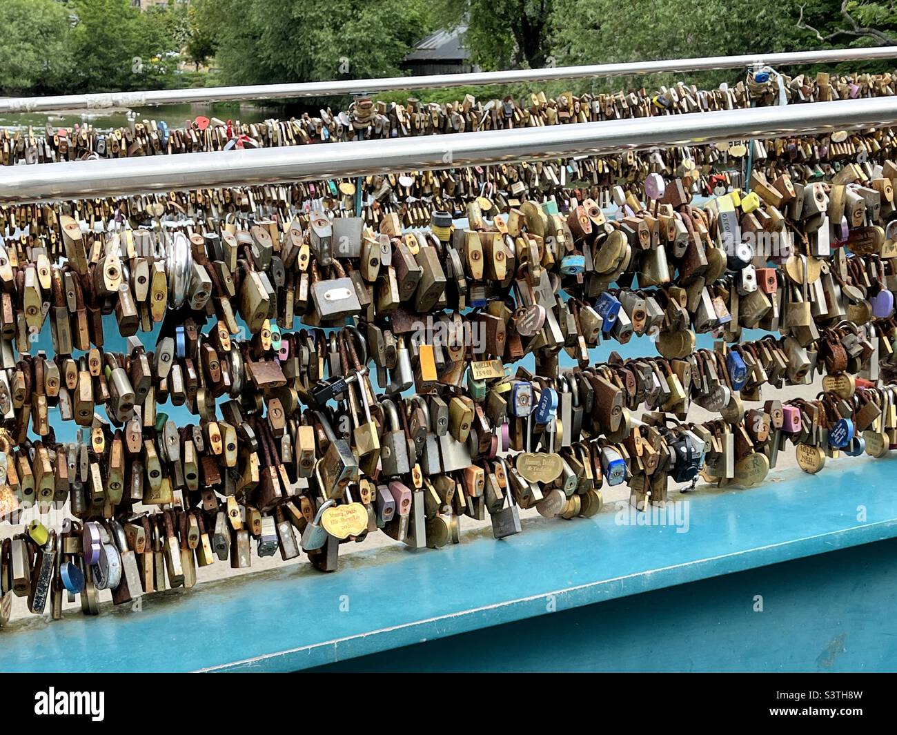 Love locks on Wye Bridge in Bakewell, Peak District - Smartphone Captured Stock Image