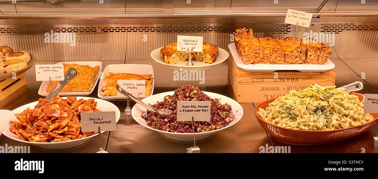 Selection of pasta dishes in a restaurant Stock Photo