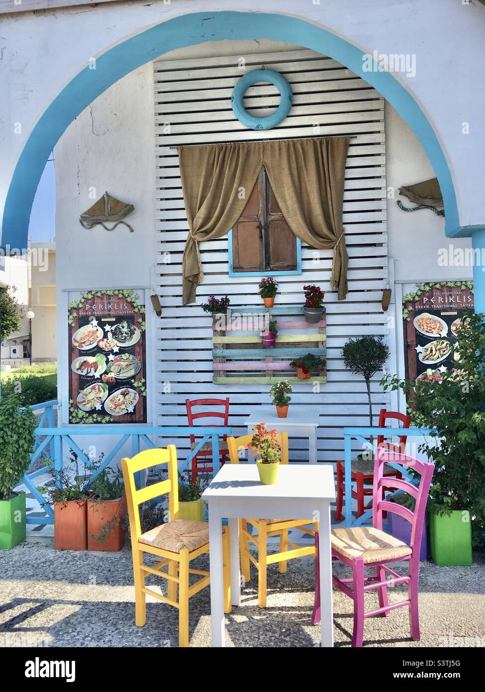Greece taverna in Kos Stock Photo