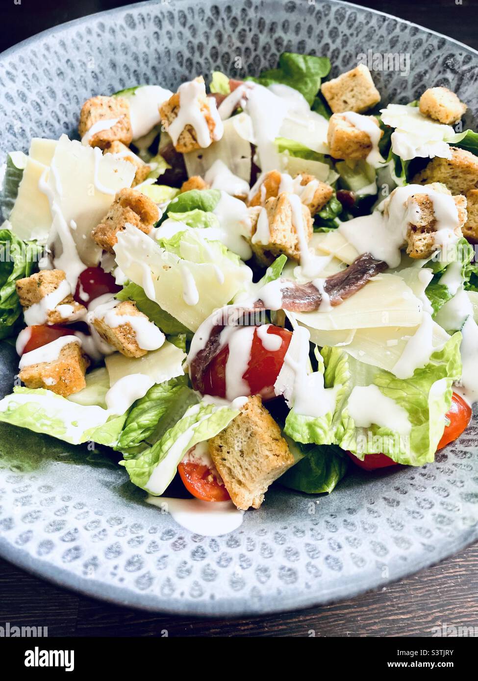 Anchovy Caesar Salad Stock Photo Alamy