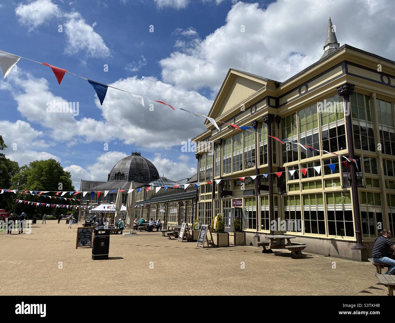 Buxton Pavilion Gardens Tearooms and along the Promenade towards the Octagon Concert Hall - Smartphone Captured Stock Image