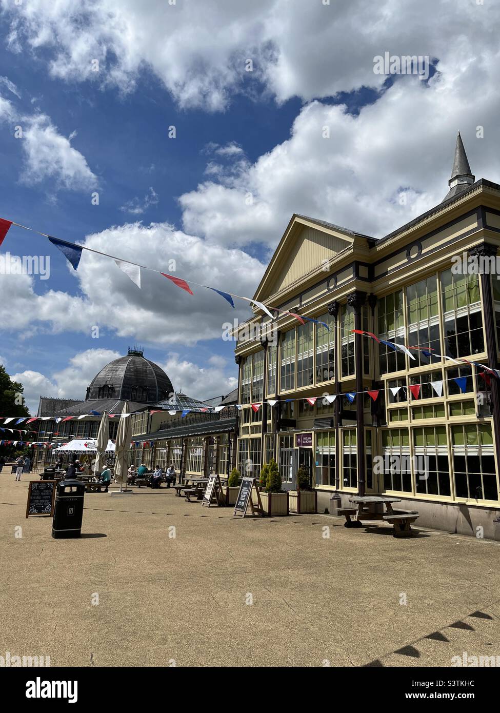 Buxton Pavilion Gardens Tearooms and along the Promenade towards the Octagon Concert Hall - Smartphone Captured Stock Image