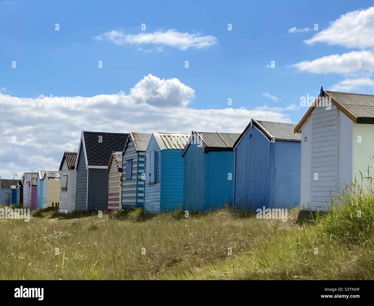 Beach huts at Heacham South Beach, North Norfolk, UK - Smartphone Captured Stock Image