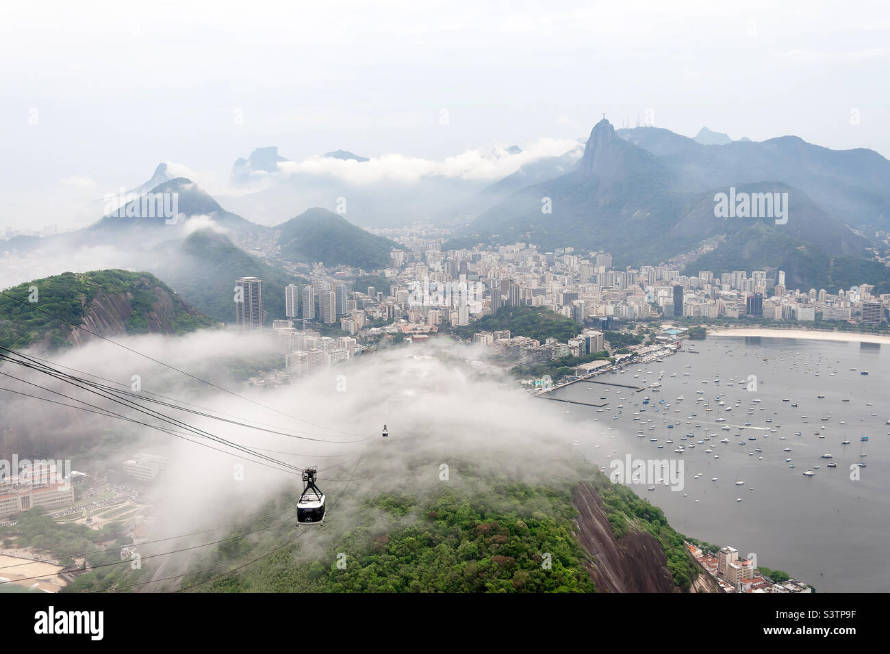 Foggy morning in Rio de Janeiro, Brazil. View from the Sugarloaf mountain. - Smartphone Captured Stock Image