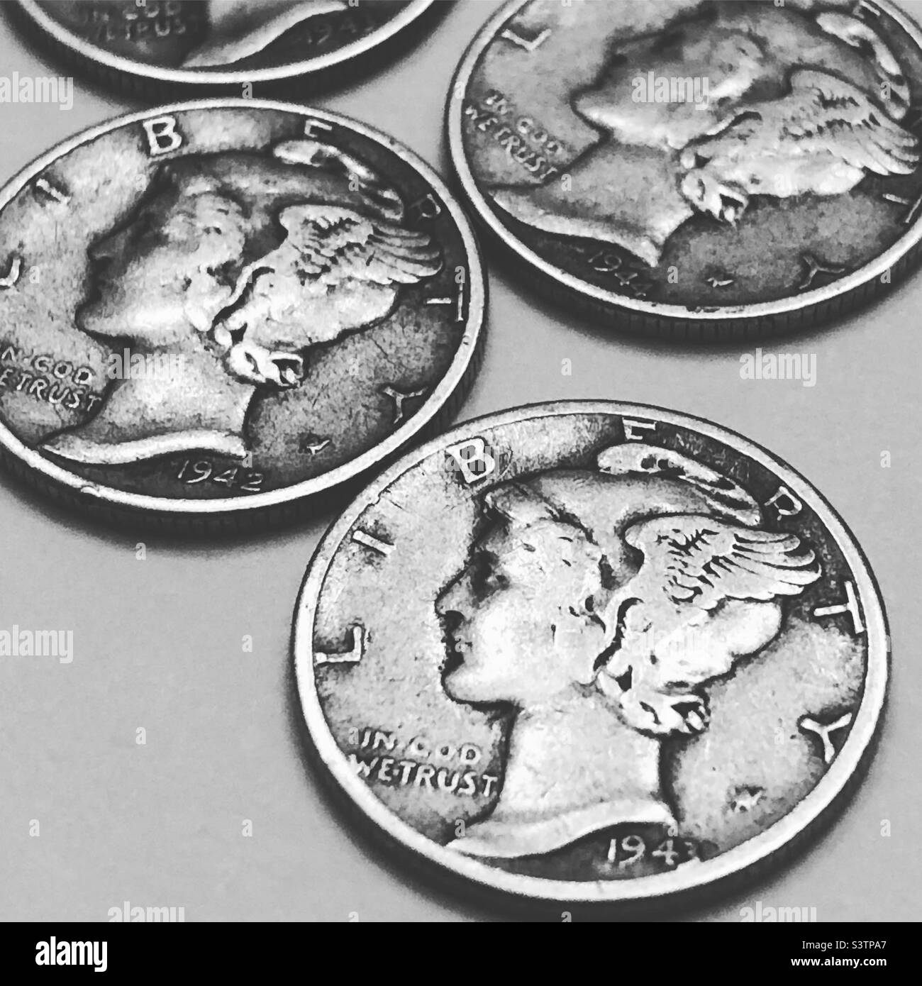 Mercury dimes. - Smartphone Captured Stock Image