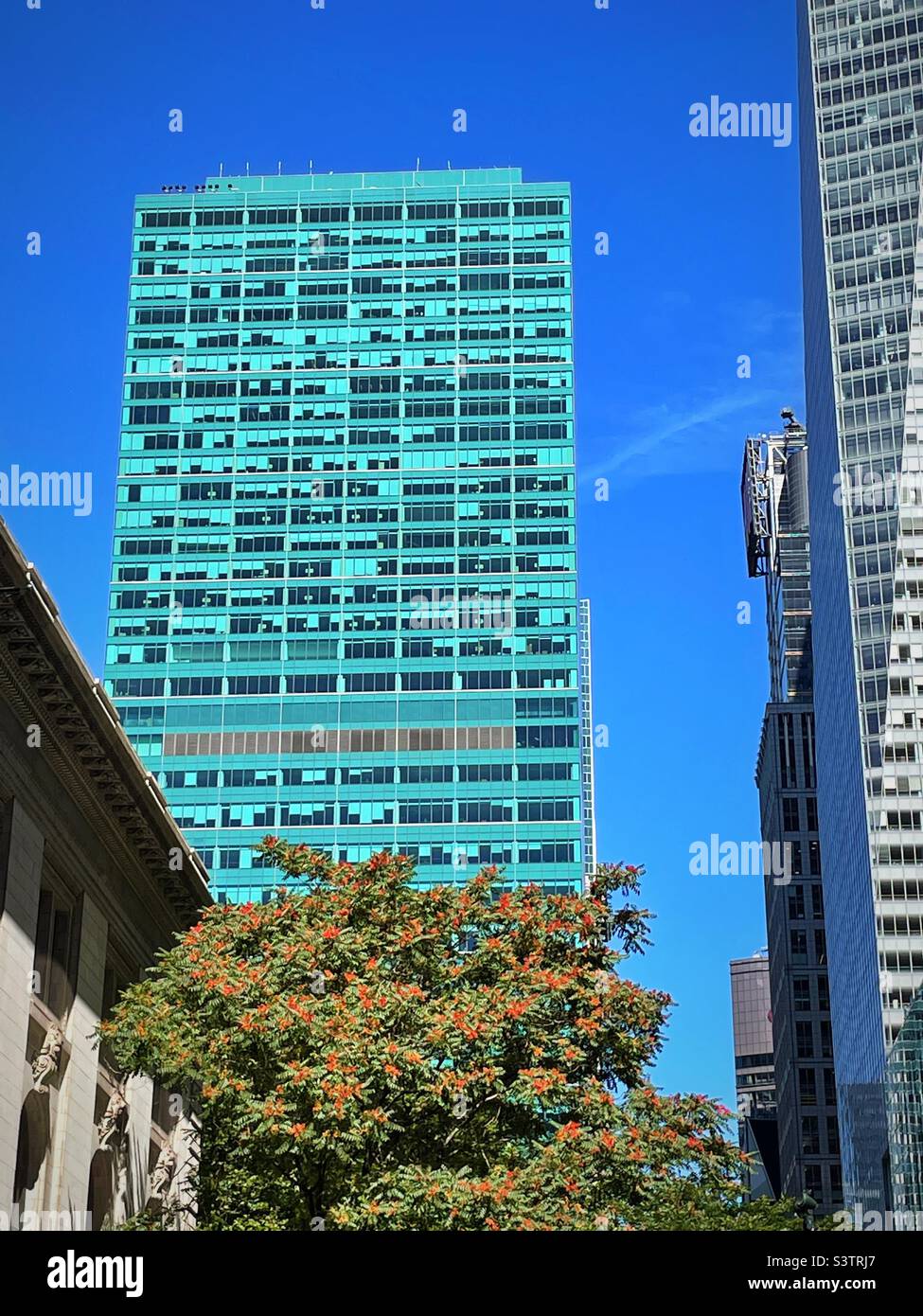 The salesforce Tower at the corner of W. 42nd St. and Avenue of the Americas is an imposing skyscraper across from Bryant Park, 2022, NYC, USA Stock Photo