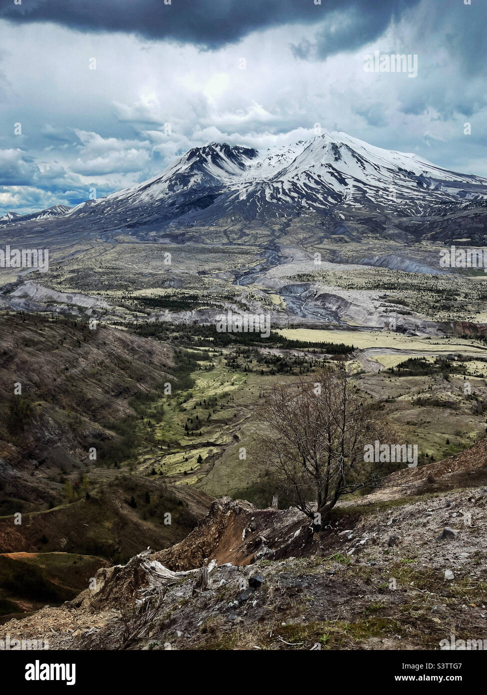 Magnificent volcano mt St Helen as seen from Johnston Ridge observatory - Smartphone Captured Stock Image