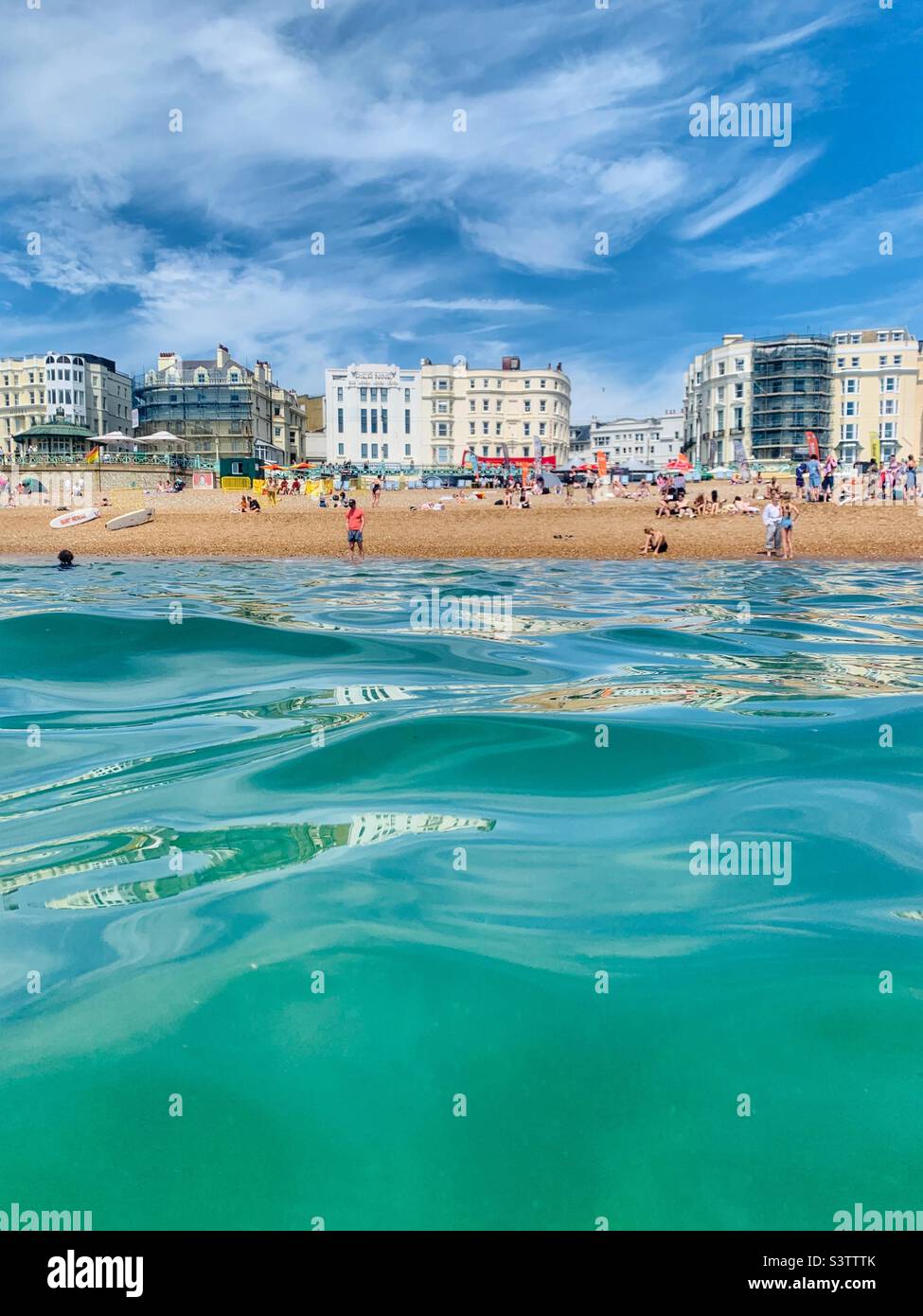 Brighton beach from the sea Stock Photo