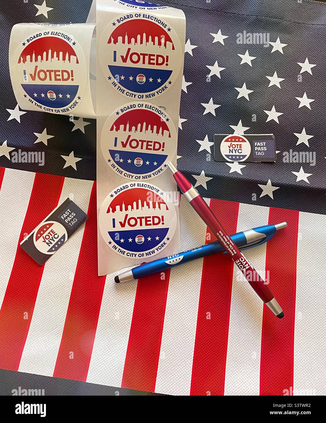 Still life of election and voting items, 2022, New York City, United States - Smartphone Captured Stock Image